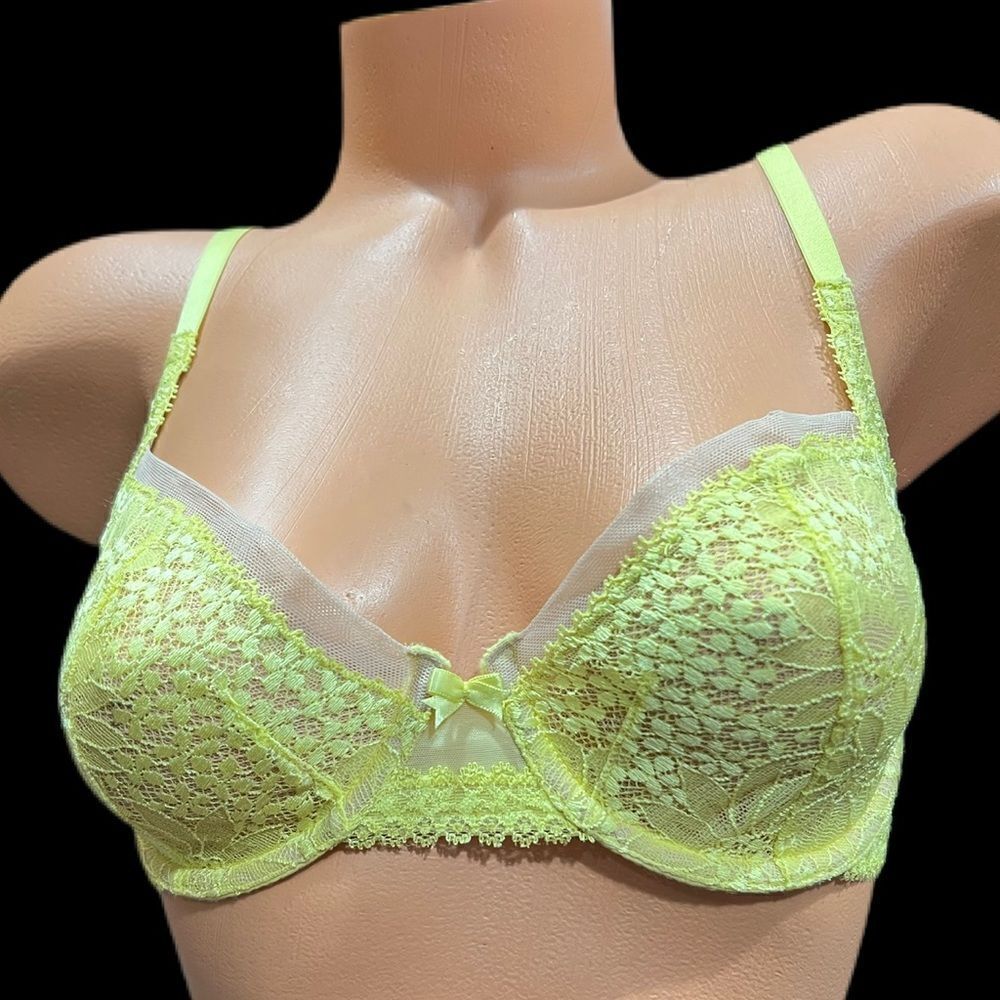 Victoria’s Secret Very sexy unlined demi lace with mesh yellow bra 32D